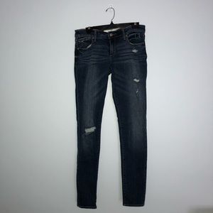 Dark wash low rise A&F skinny distressed jeans